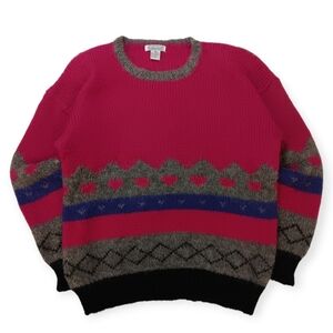 Funky 80s Fuchsia Patterned Crewneck Sweater by Gallagher - L